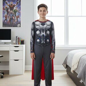 NEW Marvel Thor Costume Boys Size Large 12-14 Jumpsuit & Cape Avengers Dress Up